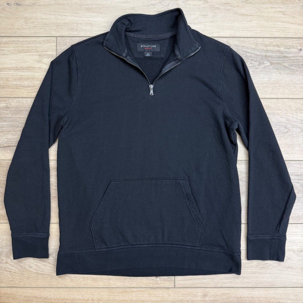 Structure Slim Fit Mens‎ Black Quarter Zip Pullover Long Sleeve Lightweight LG